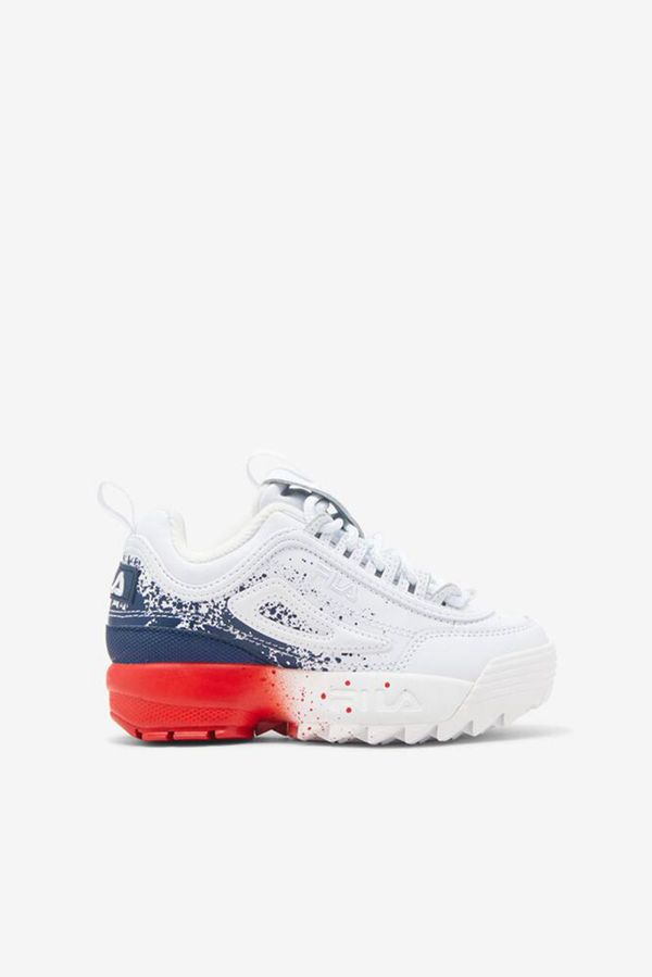 Fila Little Disruptor 2 Splatter Boy's Sneakers - White/Navy/Red,NZ 129-39025